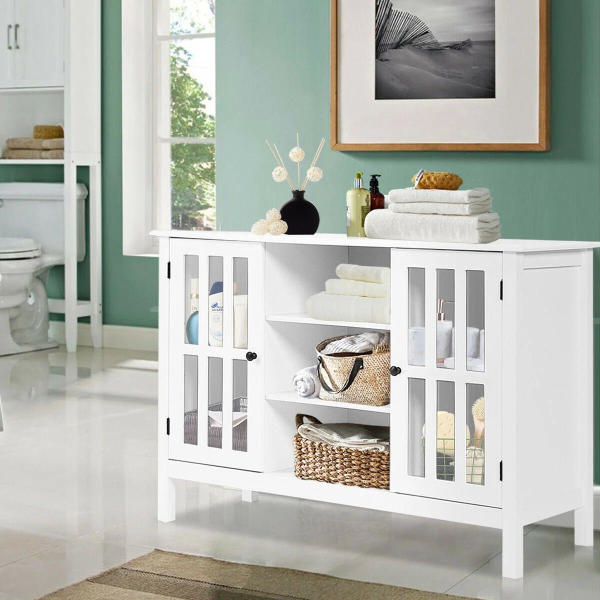 Stylish White Wood TV Stand - Elegant Entertainment Center for TVs Up to 50"