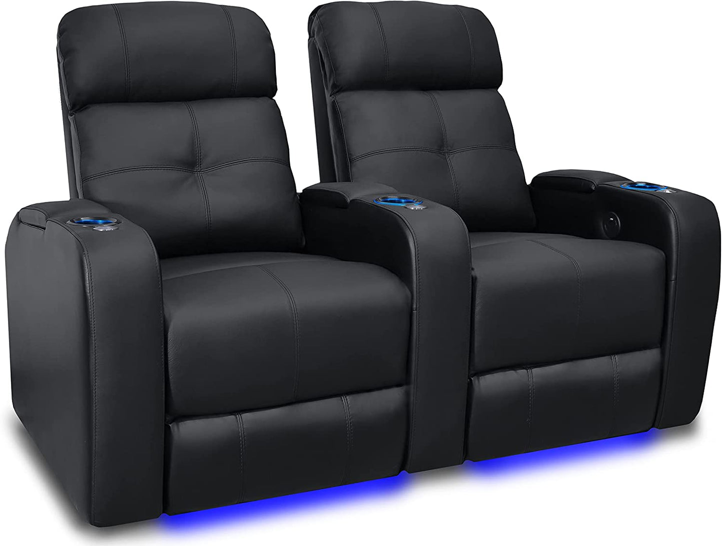Experience Luxury with Valencia Verona Home Theater Seating - Premium Top Grain Italian Leather Power Recliner with LED Lighting (Row of 2, Black)