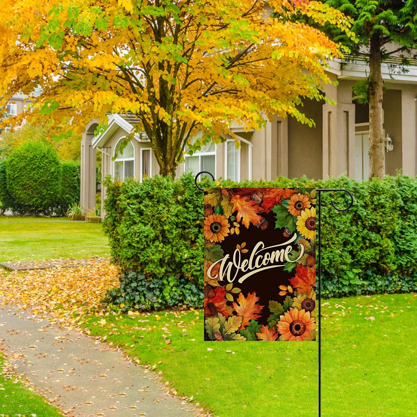 Charming Welcome Fall Sunflower and Maple Leaves Garden Flag - Double-Sided Autumn Decor for Your Outdoor Space