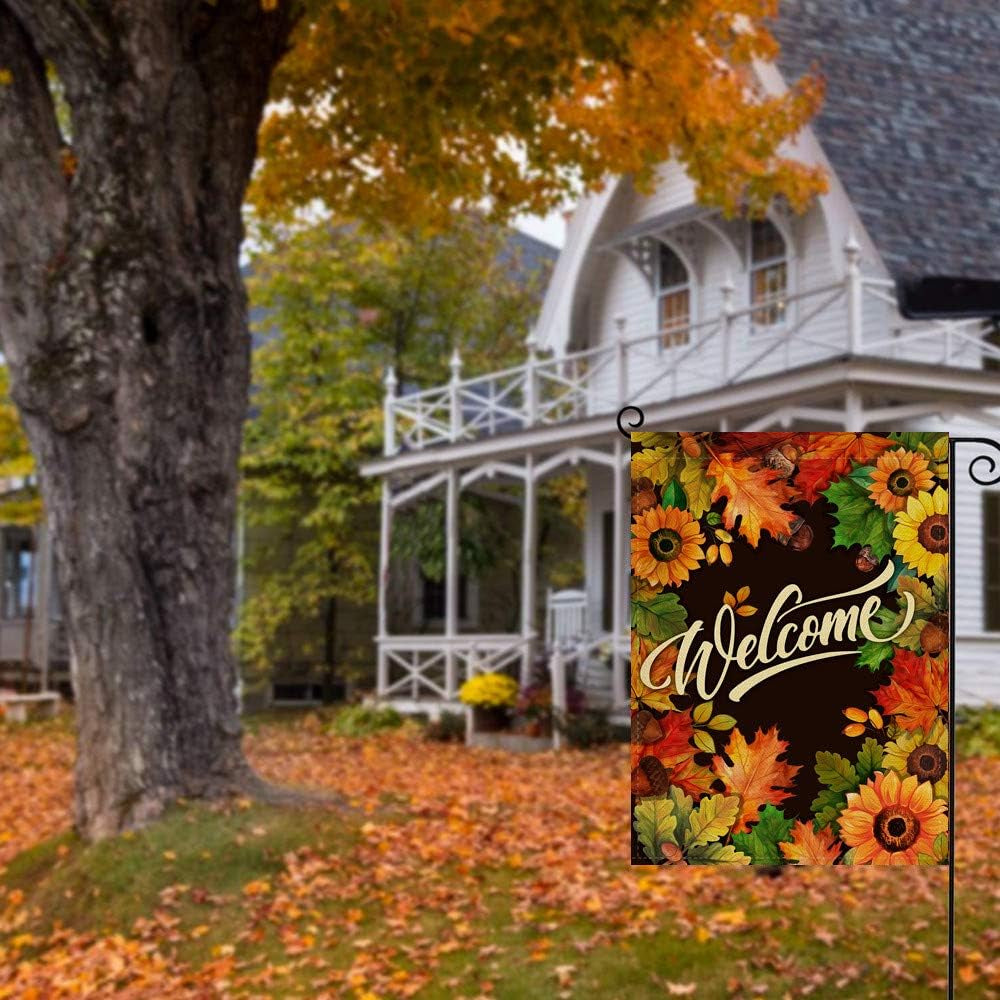 Charming Welcome Fall Sunflower and Maple Leaves Garden Flag - Double-Sided Autumn Decor for Your Outdoor Space