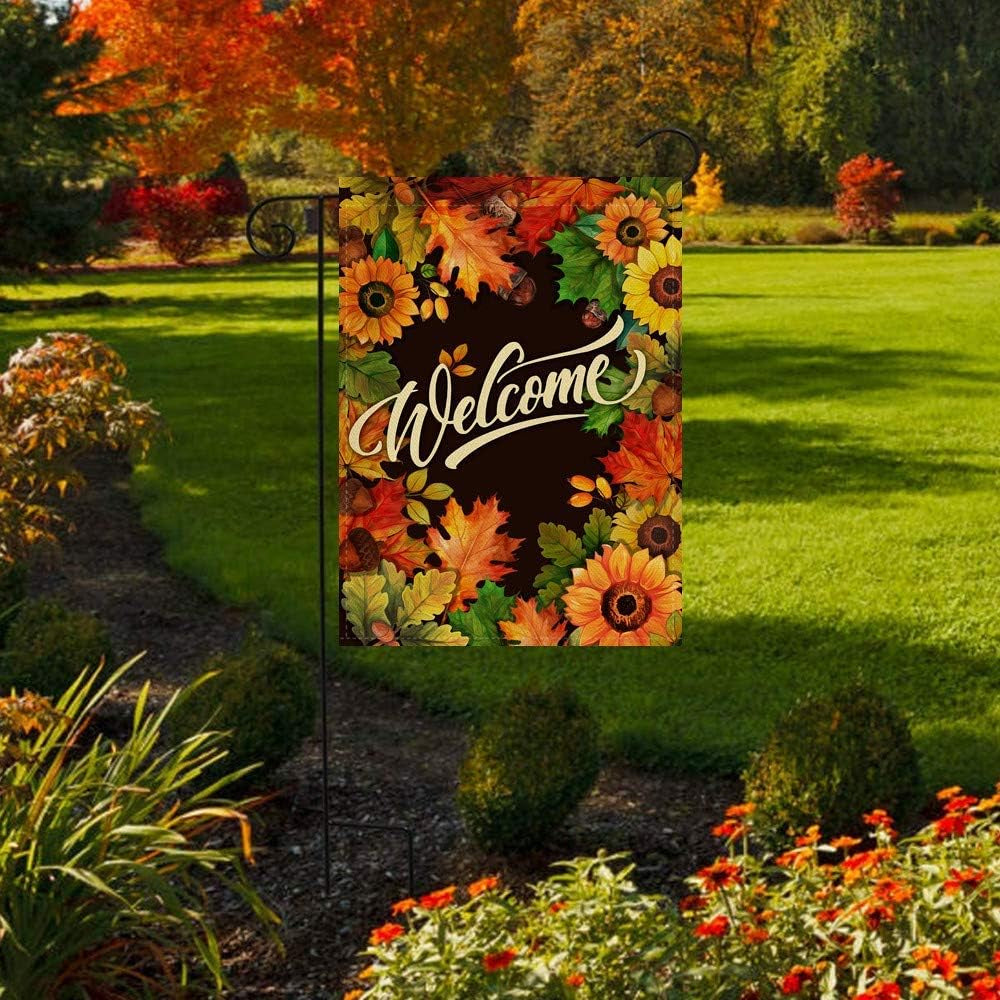 Charming Welcome Fall Sunflower and Maple Leaves Garden Flag - Double-Sided Autumn Decor for Your Outdoor Space