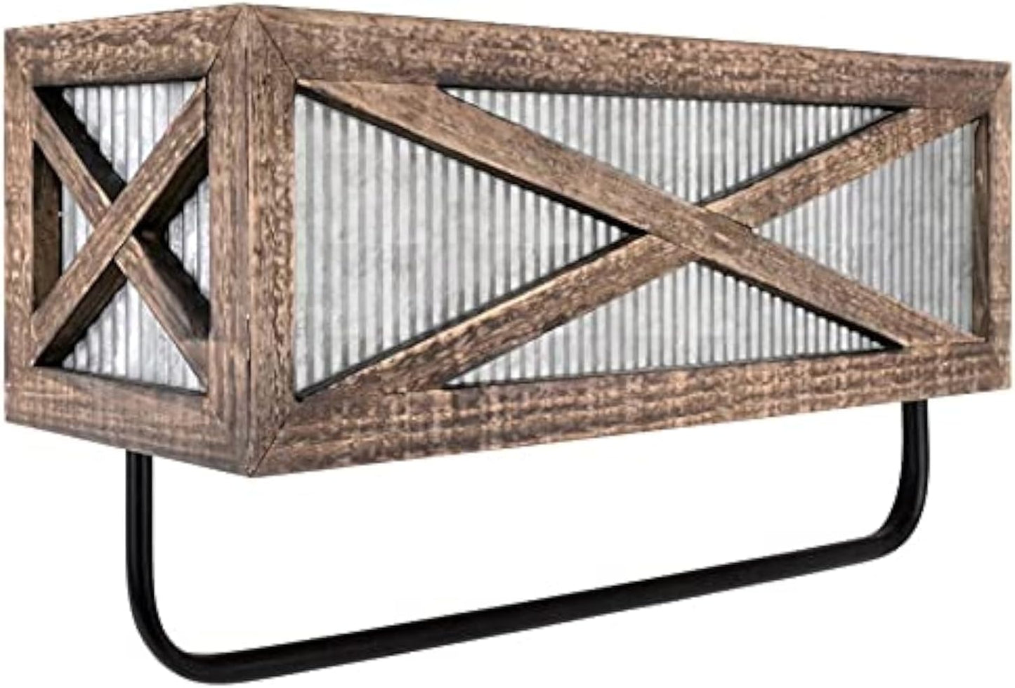 Chic Farmhouse Rustic Towel Rack and Shelf - Stylish Wood and Galvanized Metal Design for Your Bathroom and Kitchen - Wall Mounted Storage Solution in Rustic Brown