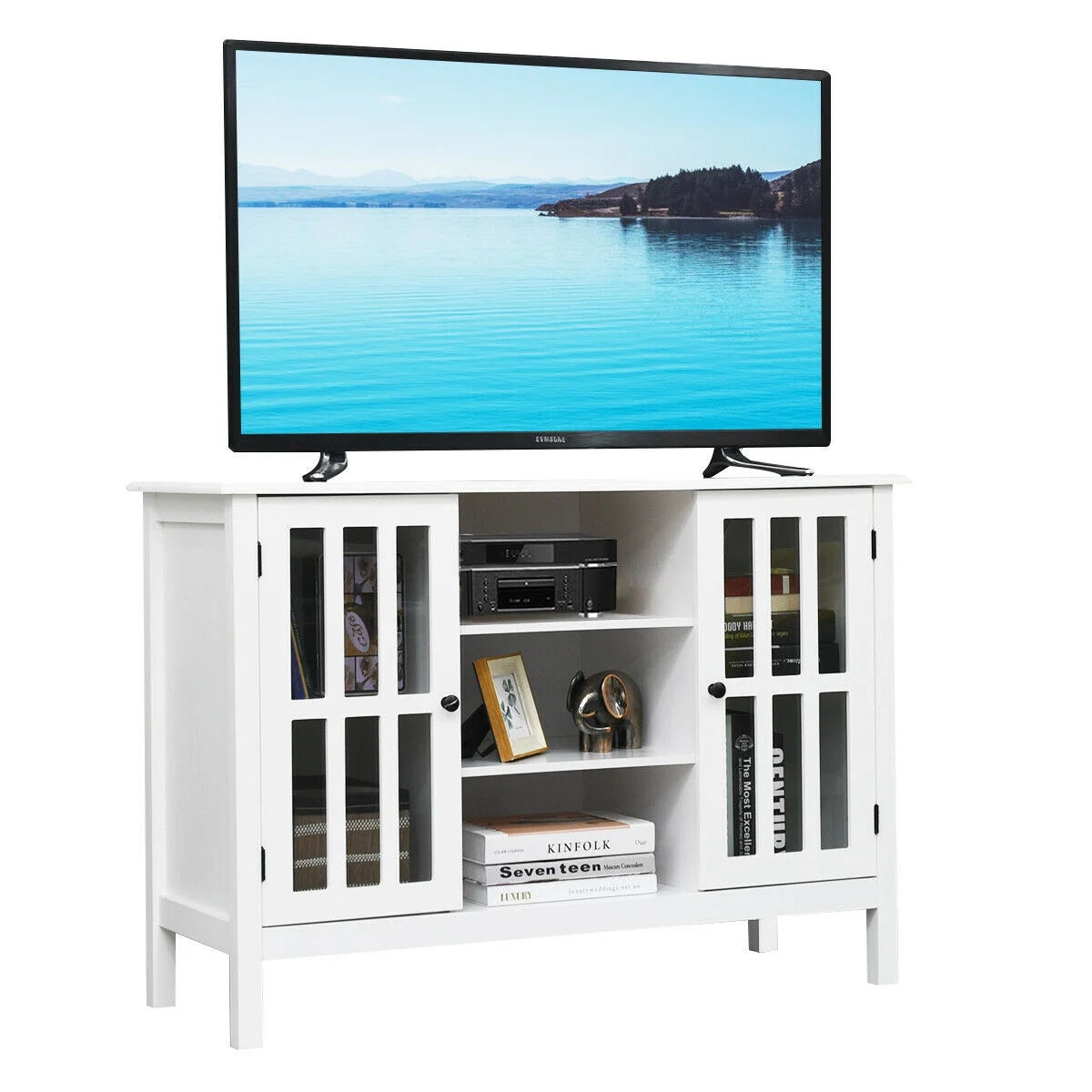 Stylish White Wood TV Stand - Elegant Entertainment Center for TVs Up to 50"
