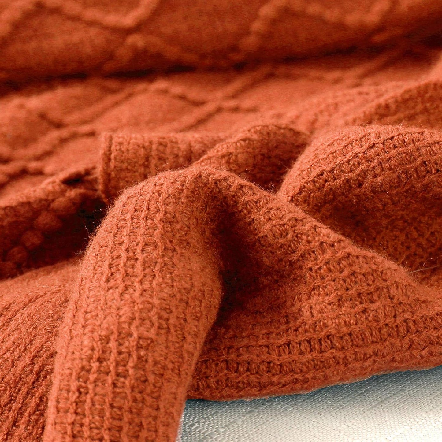 Orange Throw Blankets, Knit Throw Blanket, Boho Throw Blanket for Couch,Bed, Farmhouse Throw Blanket, Lightweight Woven Throw Blanket, Decorative Throw Blanket (50"X60")