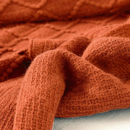 Orange Throw Blankets, Knit Throw Blanket, Boho Throw Blanket for Couch,Bed, Farmhouse Throw Blanket, Lightweight Woven Throw Blanket, Decorative Throw Blanket (50"X60")