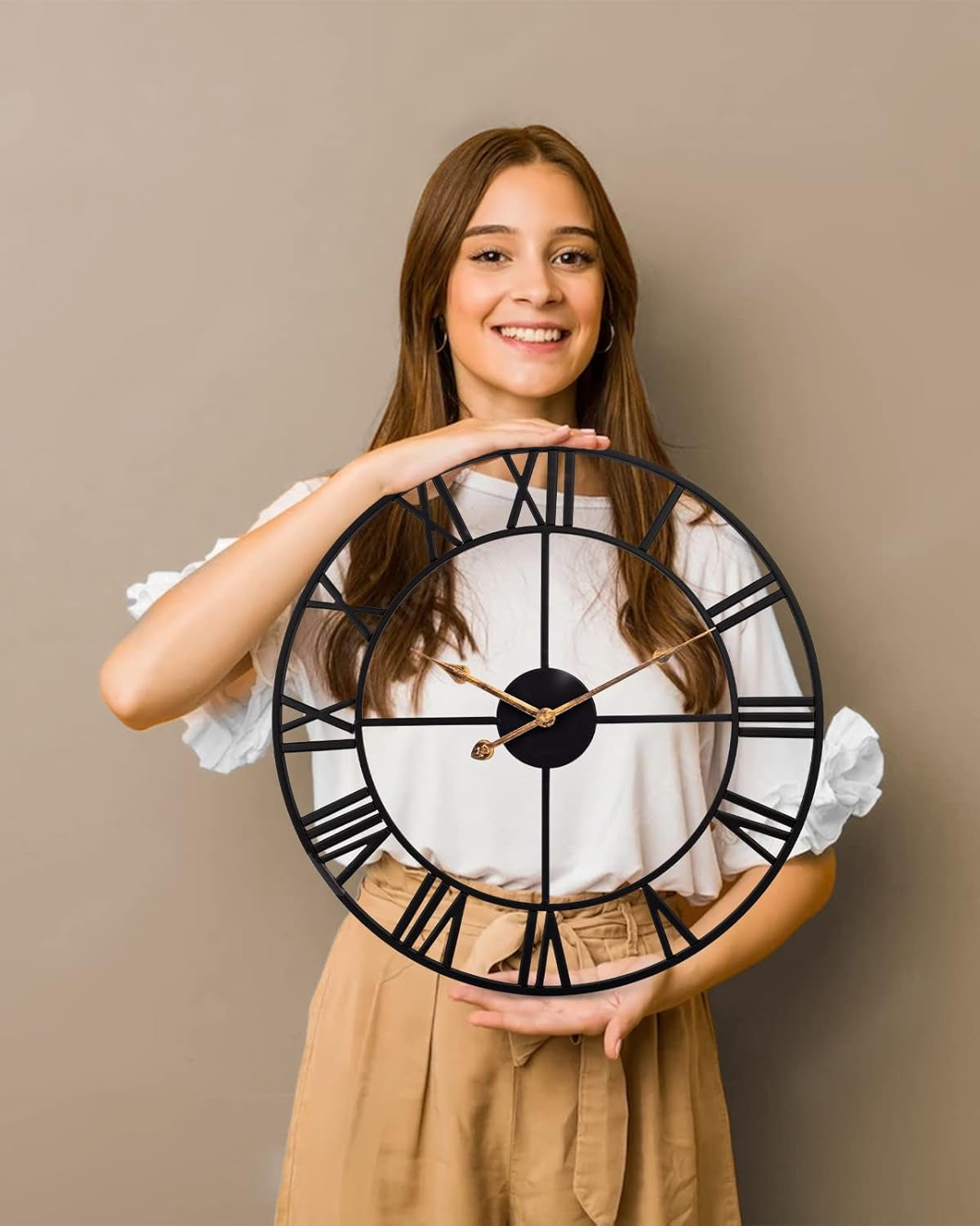 14 Inch Vintage Black Roman Wall Clock, Battery Operated, Silent, Ideal for Living Room, Kitchen, Patio - Black