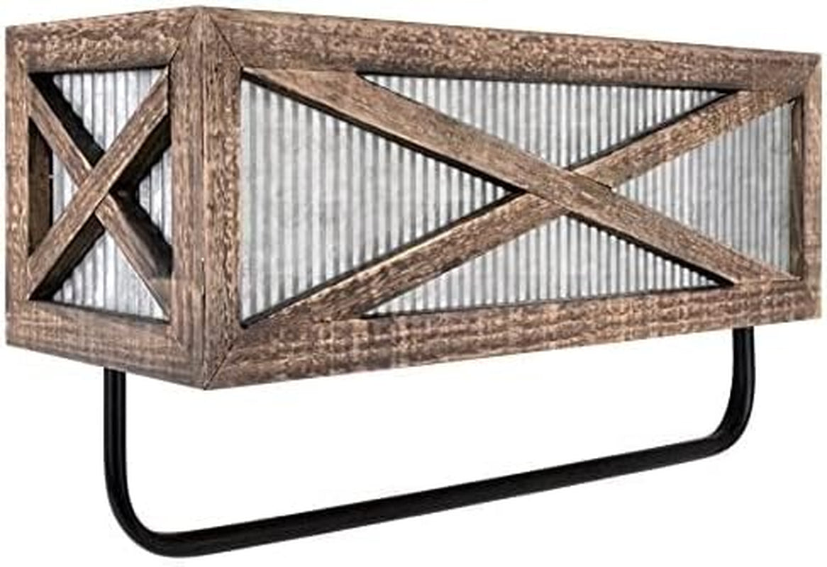 Chic Farmhouse Rustic Towel Rack and Shelf - Stylish Wood and Galvanized Metal Design for Your Bathroom and Kitchen - Wall Mounted Storage Solution in Rustic Brown