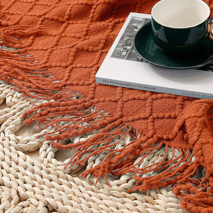 Orange Throw Blankets, Knit Throw Blanket, Boho Throw Blanket for Couch,Bed, Farmhouse Throw Blanket, Lightweight Woven Throw Blanket, Decorative Throw Blanket (50"X60")