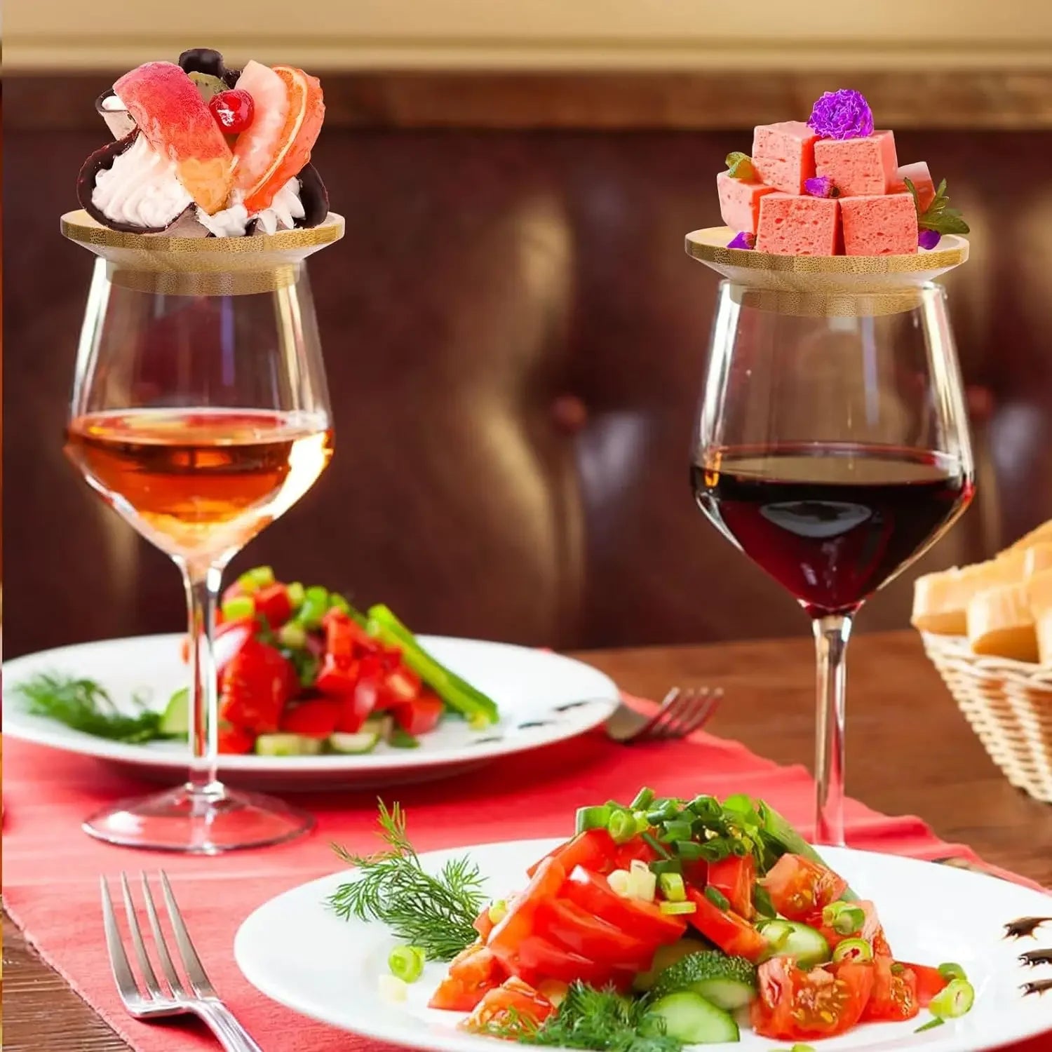 Elevate Your Entertaining with 1-4Pcs Bamboo Wine Glass Charcuterie Toppers - Stylish Covers for Appetizers and Wine Glasses