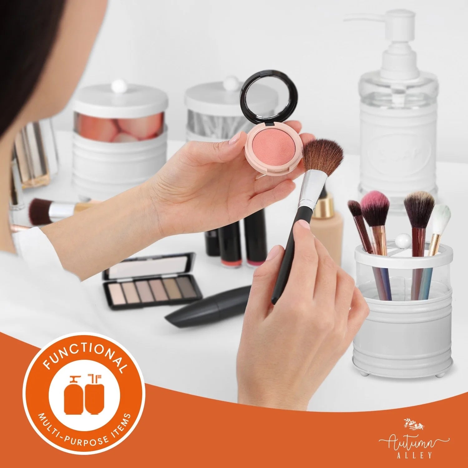 Transform Your Bathroom with Our 4-Piece White Metal Bath Set – Stylish Soap Dispenser, Toothbrush Holder, and Two Chic Apothecary Jars!