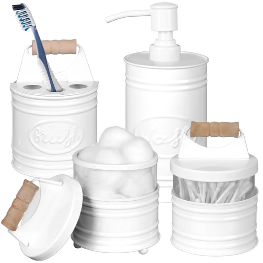 Elevate Your Bathroom Aesthetic with the Farmhouse 4-Piece White Bathroom Accessories Set
