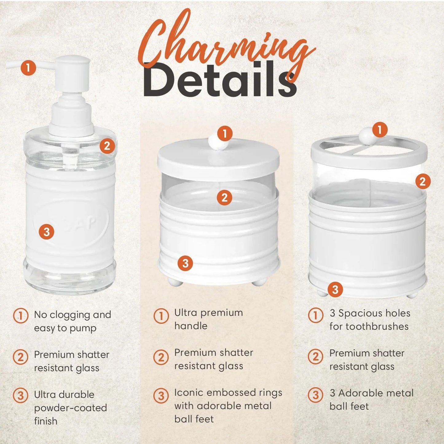 Transform Your Bathroom with Our 4-Piece White Metal Bath Set – Stylish Soap Dispenser, Toothbrush Holder, and Two Chic Apothecary Jars!