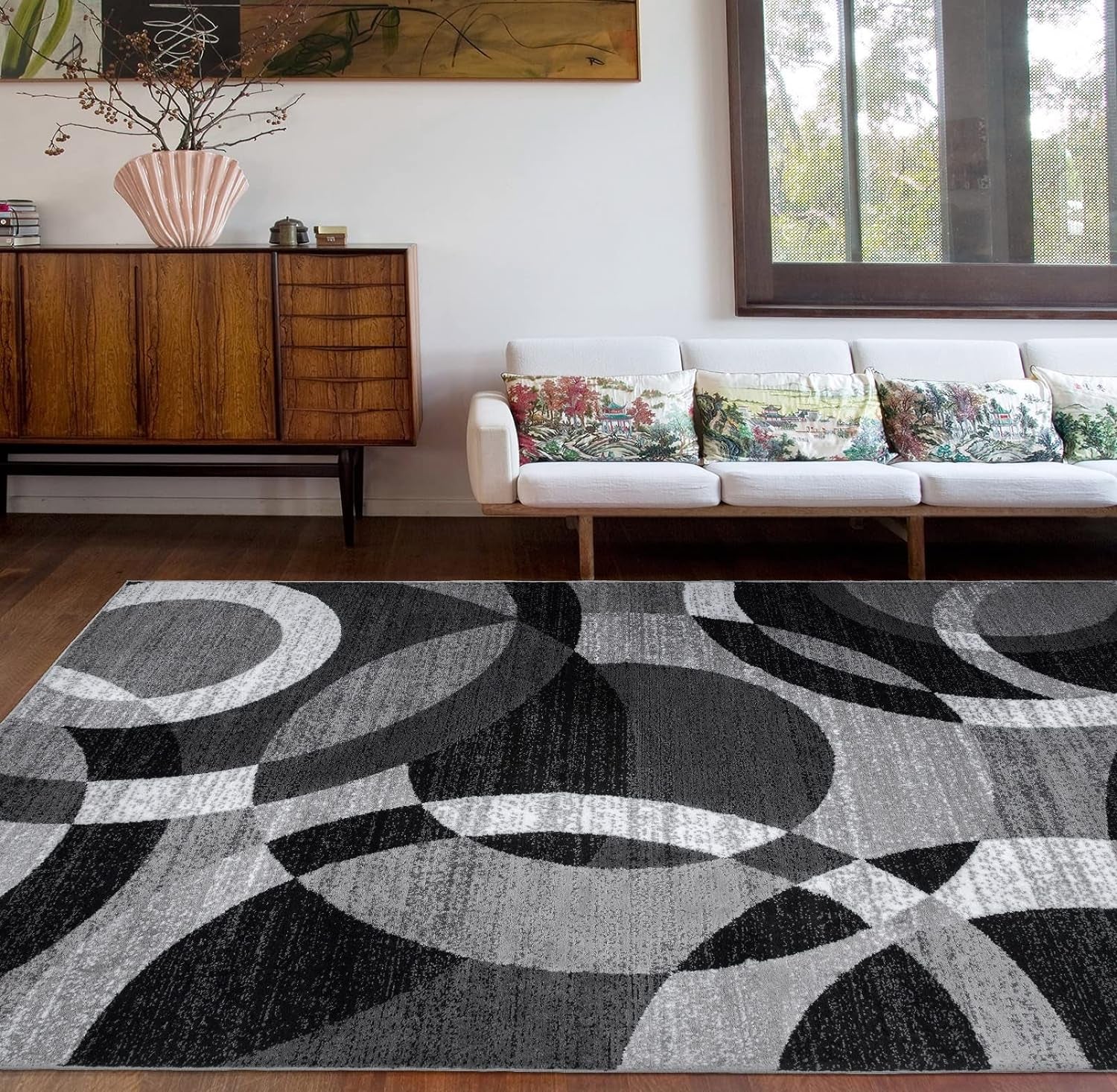 Transform Your Space with the Contemporary Abstract Circles Area Rug – Perfect for High Traffic Areas in Your Living Room, Bedroom, or Kitchen – 6'6" x 9' in Elegant Gray