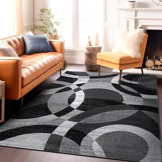 Transform Your Space with the Contemporary Abstract Circles Area Rug – Perfect for High Traffic Areas in Your Living Room, Bedroom, or Kitchen – 6'6" x 9' in Elegant Gray