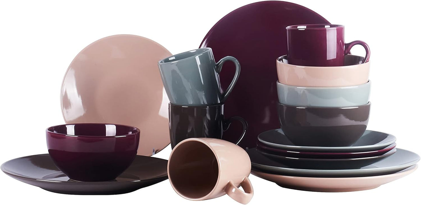 Elevate Your Dining Experience with the Autumn Foliage Color Wave 16-Piece Stoneware Dinnerware Set