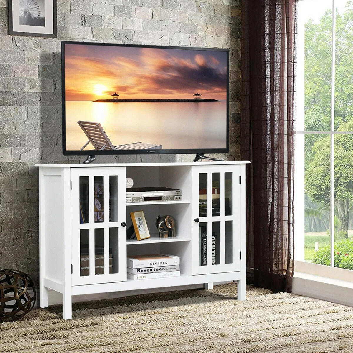 Stylish White Wood TV Stand - Elegant Entertainment Center for TVs Up to 50"
