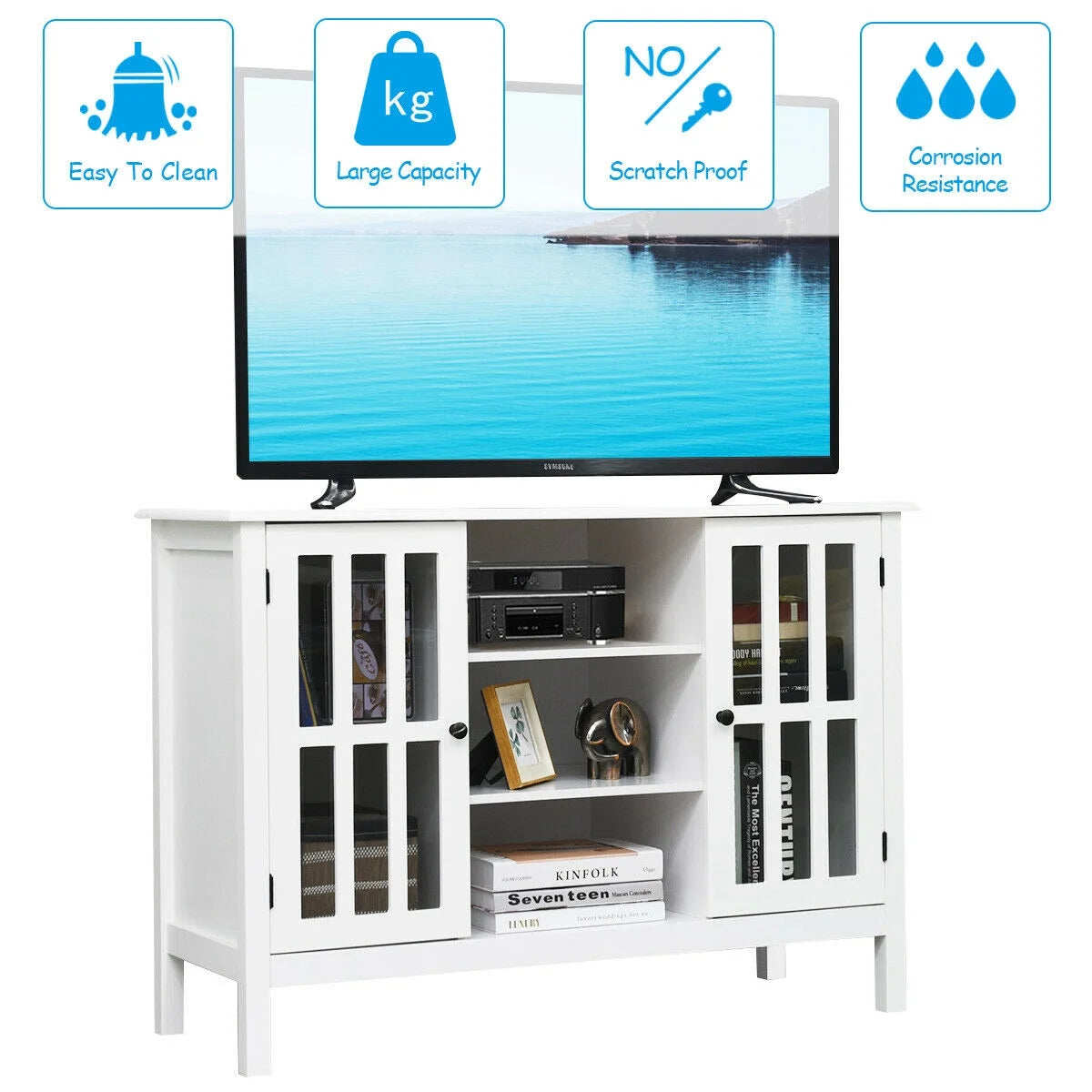 Stylish White Wood TV Stand - Elegant Entertainment Center for TVs Up to 50"