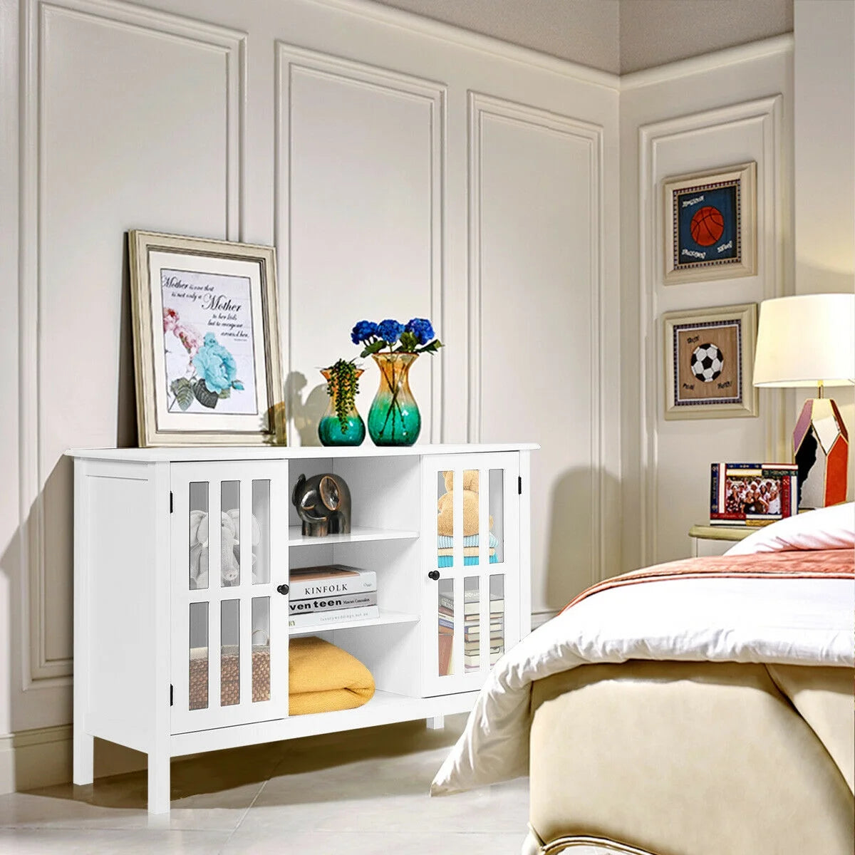 Stylish White Wood TV Stand - Elegant Entertainment Center for TVs Up to 50"