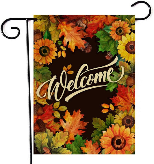 Charming Welcome Fall Sunflower and Maple Leaves Garden Flag - Double-Sided Autumn Decor for Your Outdoor Space