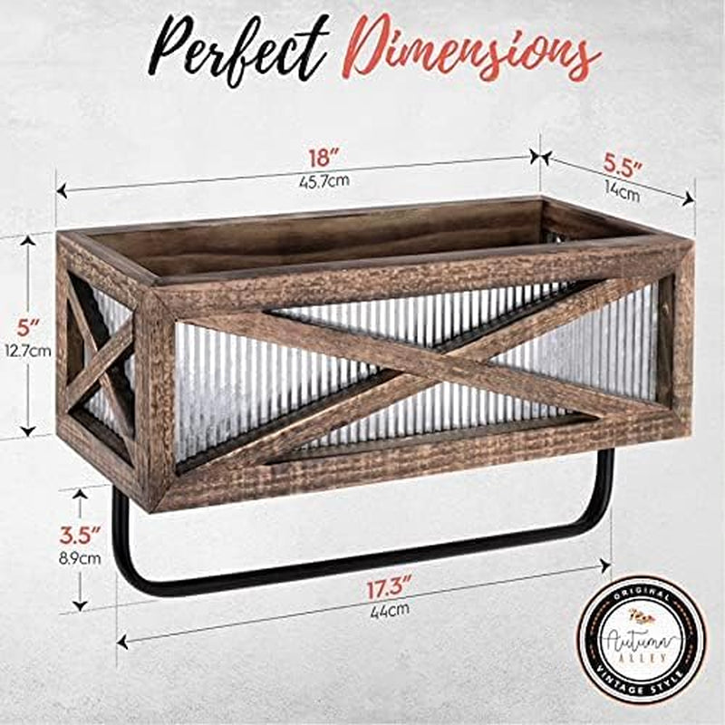 Chic Farmhouse Rustic Towel Rack and Shelf - Stylish Wood and Galvanized Metal Design for Your Bathroom and Kitchen - Wall Mounted Storage Solution in Rustic Brown