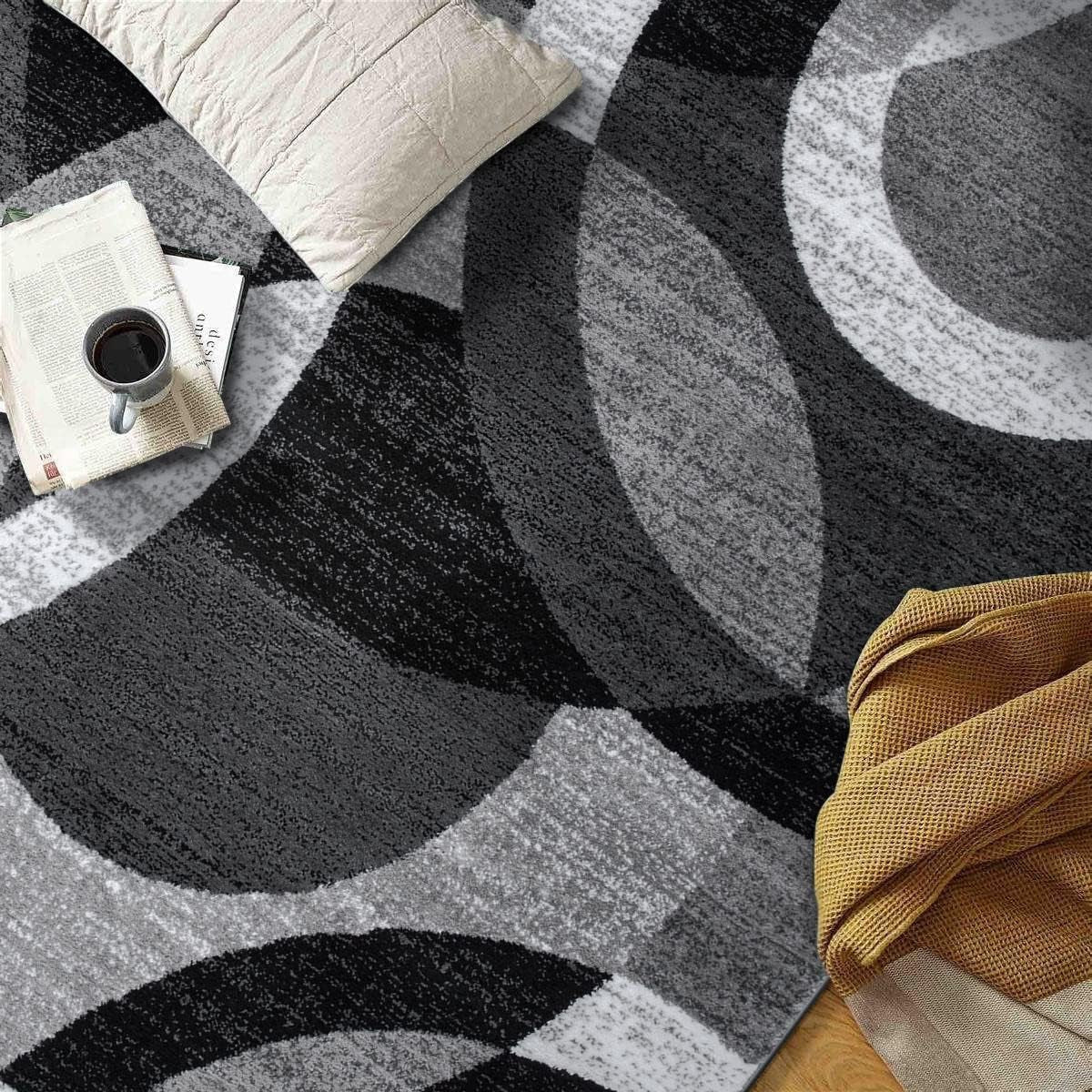 Transform Your Space with the Contemporary Abstract Circles Area Rug – Perfect for High Traffic Areas in Your Living Room, Bedroom, or Kitchen – 6'6" x 9' in Elegant Gray