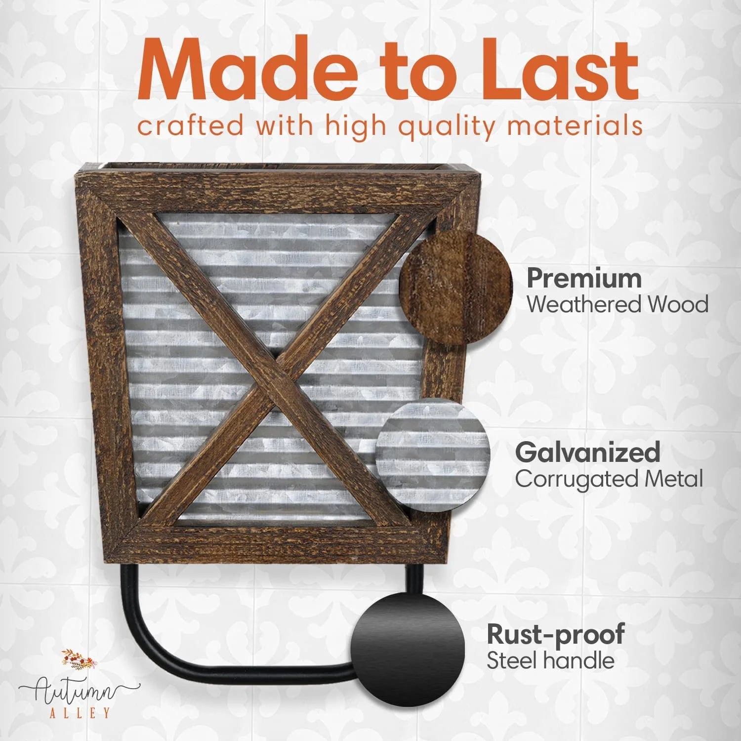 Rustic Farmhouse Hand Towel Holder - Stylish Wall Storage for Your Bathroom and Kitchen in Weathered Brown Wood and Galvanized Metal