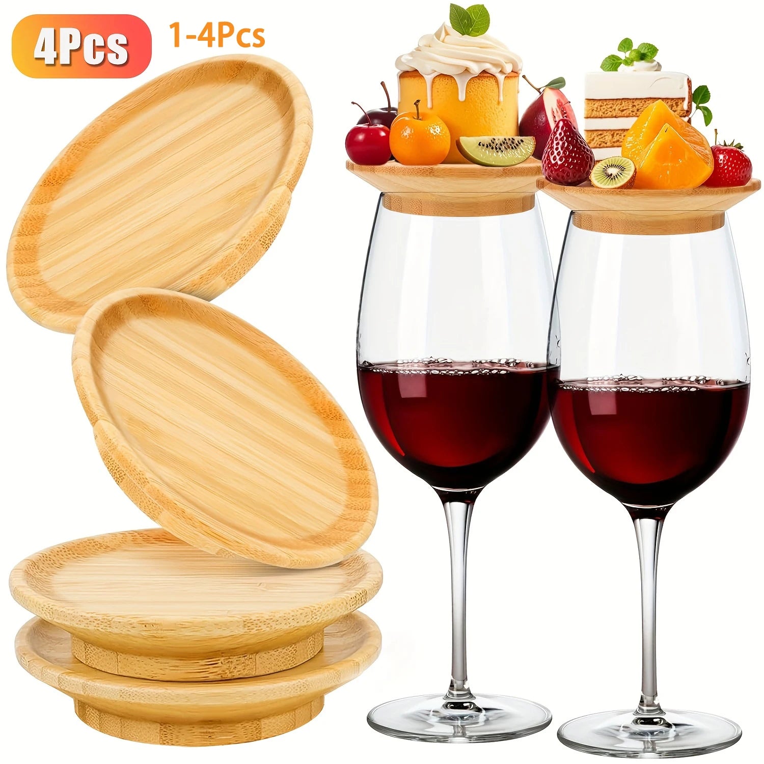Elevate Your Entertaining with 1-4Pcs Bamboo Wine Glass Charcuterie Toppers - Stylish Covers for Appetizers and Wine Glasses