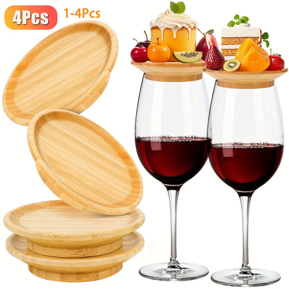 Elevate Your Entertaining with 1-4Pcs Bamboo Wine Glass Charcuterie Toppers - Stylish Covers for Appetizers and Wine Glasses