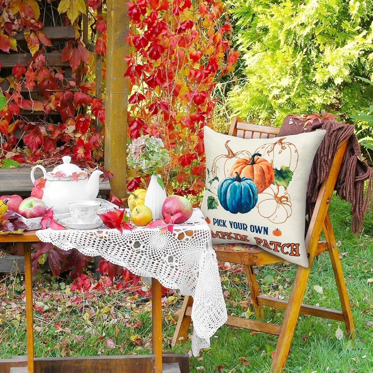 Fall Pillow Covers 18X18 Set of 4, Autumn Fall Outdoor Pillows Harvest Truck Maple Leaves Farmhouse Thanksgiving Fall Throw Pillows for Sofa Couch Room Decor