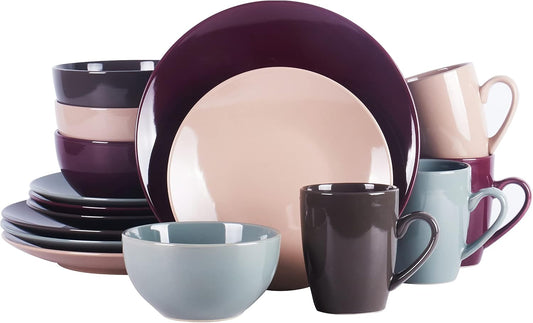 Elevate Your Dining Experience with the Autumn Foliage Color Wave 16-Piece Stoneware Dinnerware Set