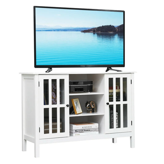 Stylish White Wood TV Stand - Elegant Entertainment Center for TVs Up to 50"