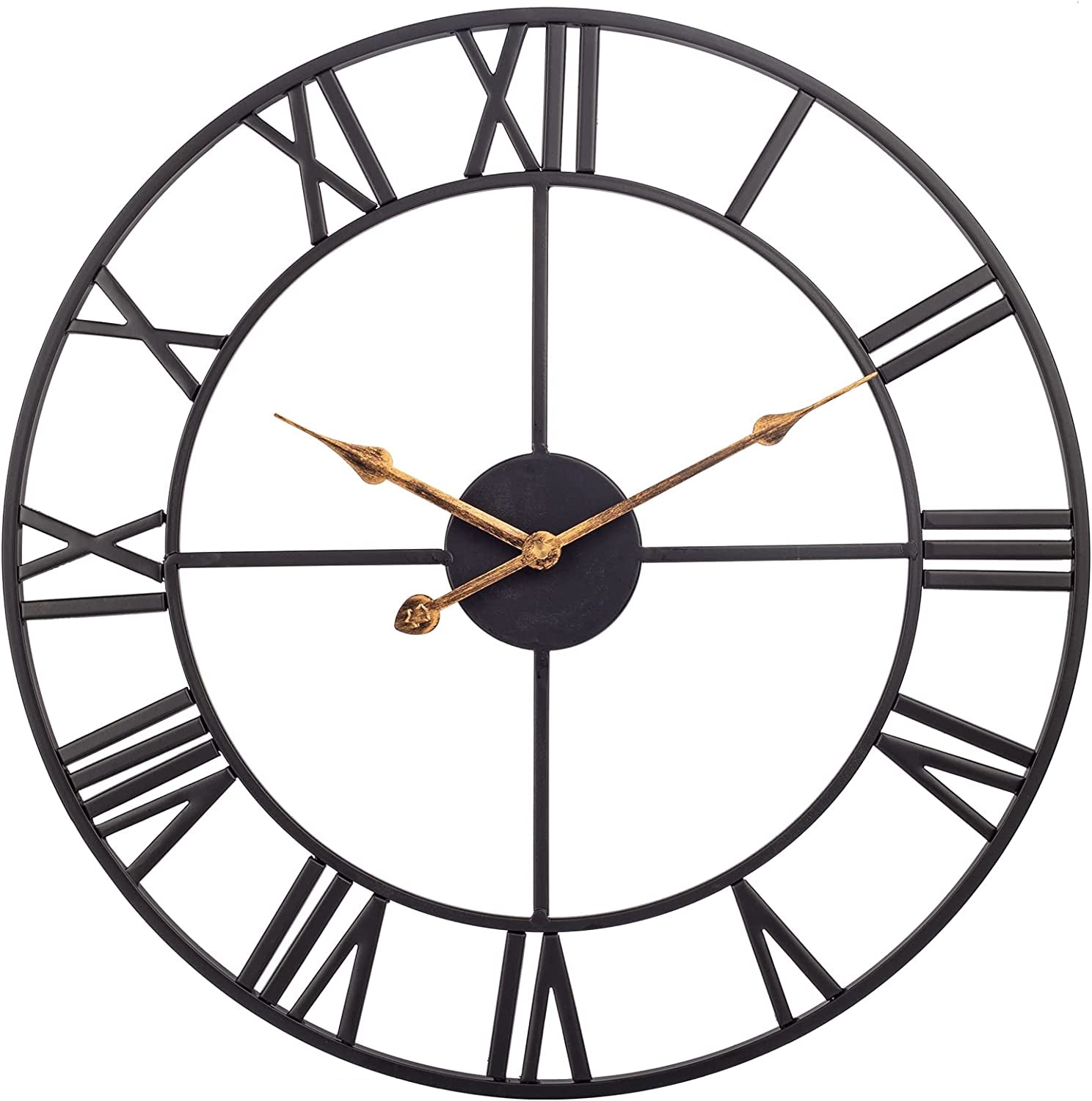 14 Inch Vintage Black Roman Wall Clock, Battery Operated, Silent, Ideal for Living Room, Kitchen, Patio - Black