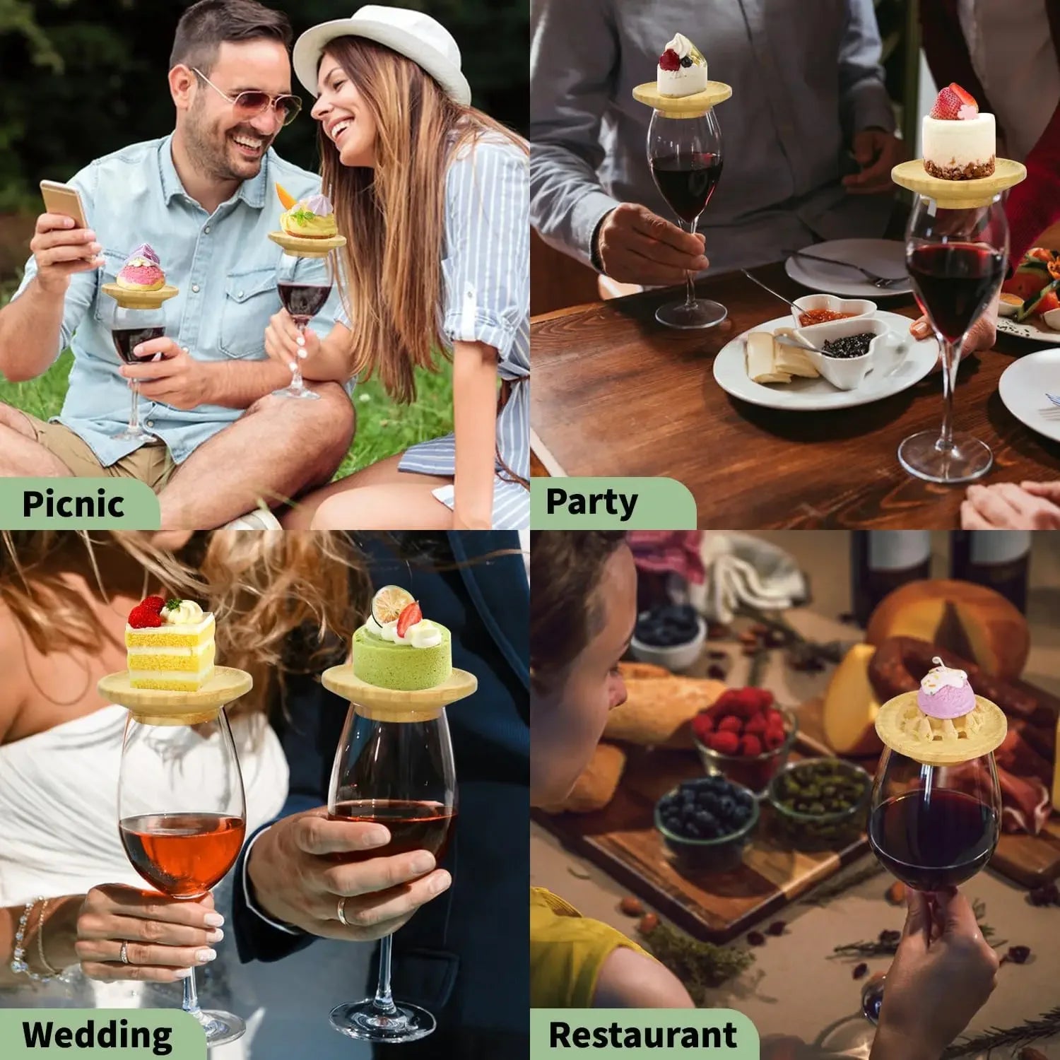 Elevate Your Entertaining with 1-4Pcs Bamboo Wine Glass Charcuterie Toppers - Stylish Covers for Appetizers and Wine Glasses