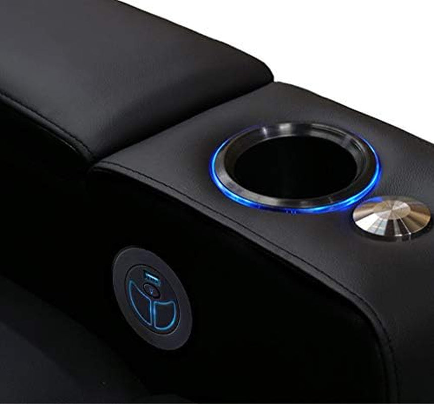 Experience Luxury with Valencia Verona Home Theater Seating - Premium Top Grain Italian Leather Power Recliner with LED Lighting (Row of 2, Black)