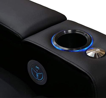 Experience Luxury with Valencia Verona Home Theater Seating - Premium Top Grain Italian Leather Power Recliner with LED Lighting (Row of 2, Black)