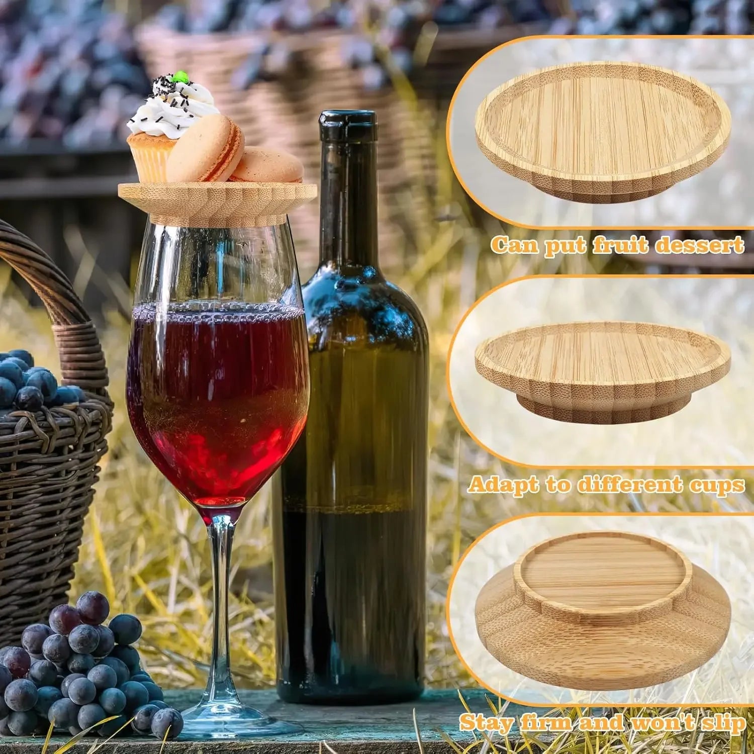Elevate Your Entertaining with 1-4Pcs Bamboo Wine Glass Charcuterie Toppers - Stylish Covers for Appetizers and Wine Glasses